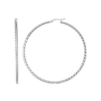 Hoop Earrings with Twist Texture in Sterling Silver