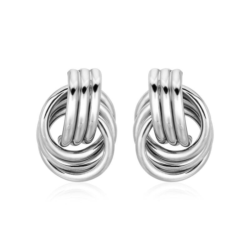 Polished Love Knot Earrings with Interlocking Rings in Sterling Silver