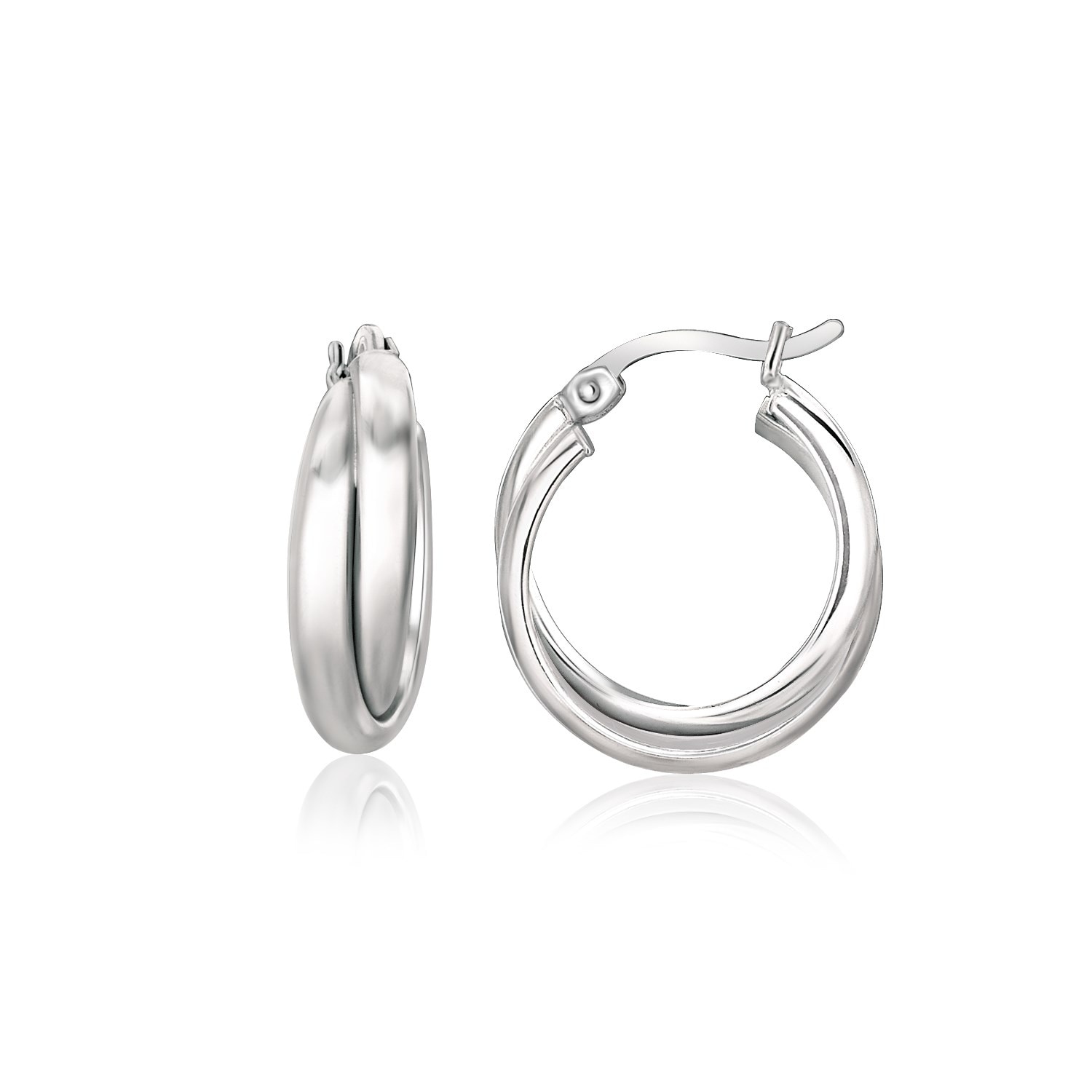 MayaMila Sterling Silver Dual Round Entwined Hoop Earrings