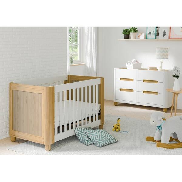 slide 2 of 5, Storkcraft Roland 3-in-1 Convertible Crib (White/Natural), with Adjustable Height Mattress for Infant or Toddler