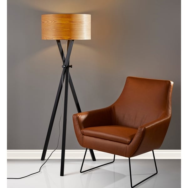 wood and black floor lamp