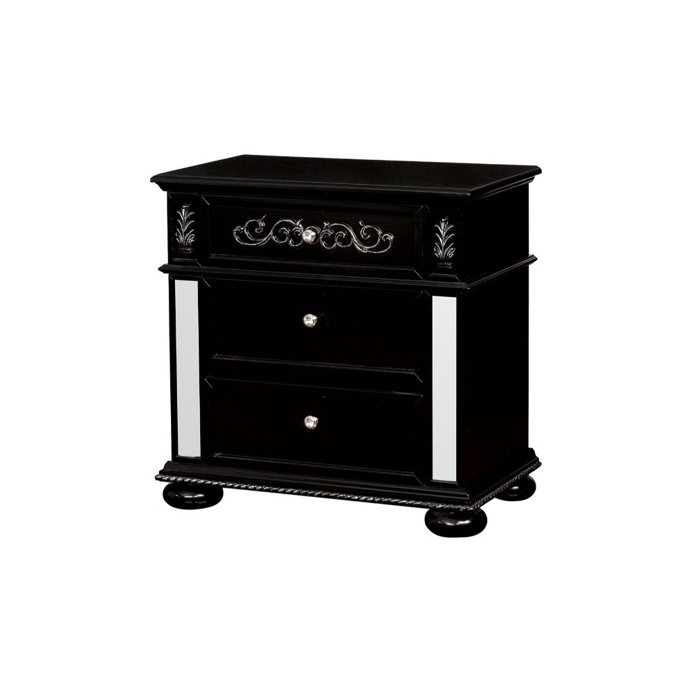 Shop Three Drawer Solid Wood Nightstand With Crystal Knobs And Bun