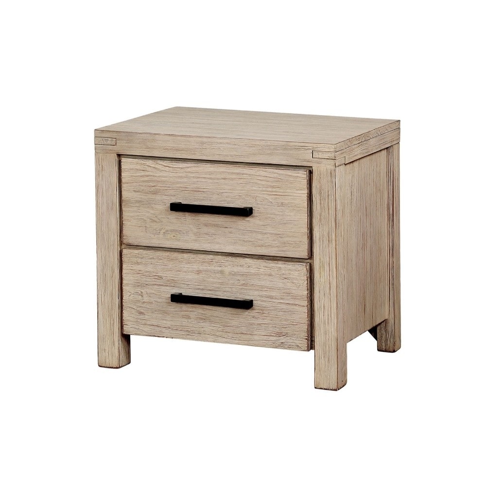 Shop Two Drawer Solid Wood Nightstand With Block Legs And Bar Handles Antique White On Sale Overstock 26521025