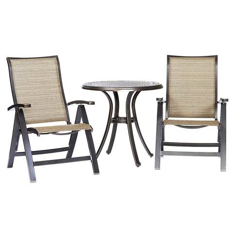 Dali 3 Piece Patio Dining Set, 28" Cast Aluminum Dining Table Folding Chairs Bistro Set