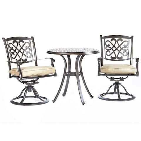 Dali 3 Piece Patio Dining Set, 28" Cast Aluminum Dining Table Patio Swivel Rockers Outdoor Furniture Bistro Set