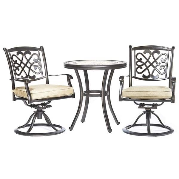 Shop Black Friday Deals On Dali 3 Piece Patio Dining Set 28 Cast Aluminum Round Table Patio Swivel Chairs Outdoor Furniture Bistro Set On Sale Overstock 26530995