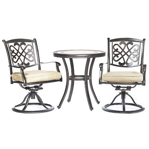 Dali 3 Piece Patio Dining Set, 28" Cast Aluminum Round Table Patio Swivel Chairs Outdoor Furniture Bistro Set