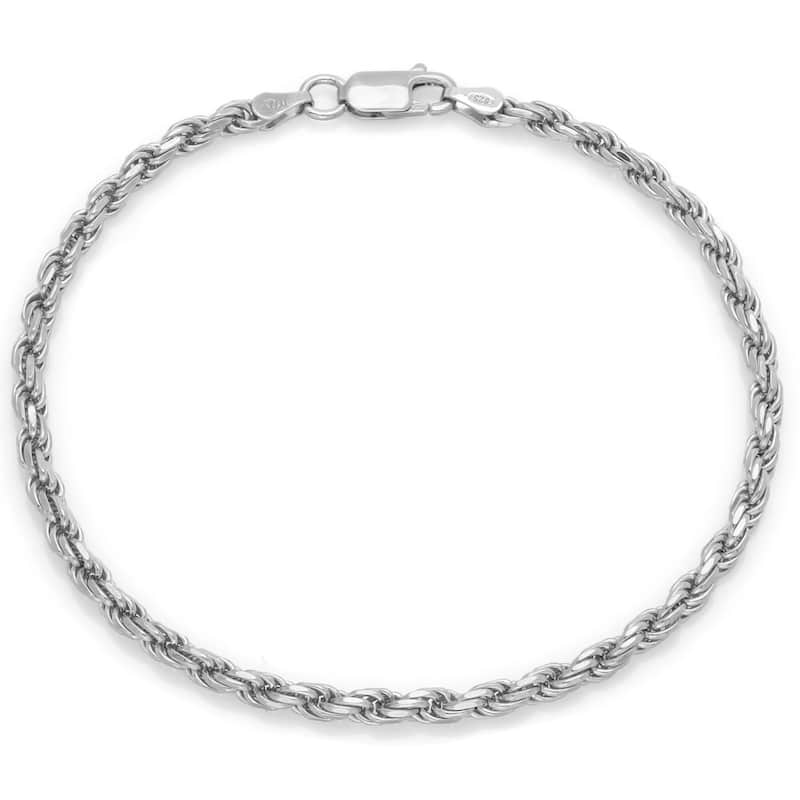 Sterling Silver 3 mm Diamond Cut Rope Chain Bracelet