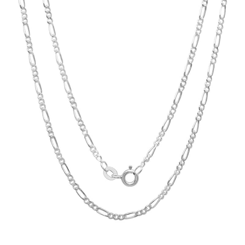 Sterling Silver 2 mm Figaro Chain Necklace - White - 18 Inch - White - White