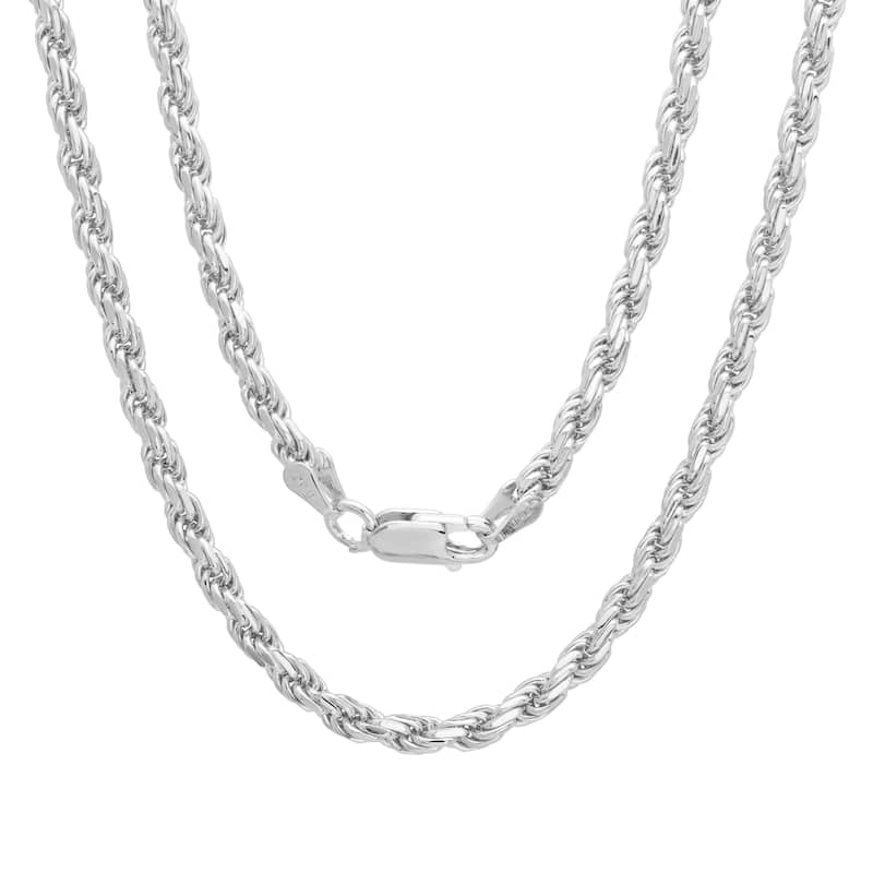 Roberto Martinez Sterling Silver 3 mm Diamond-Cut Rope Chain (18"-30") - 22 Inch