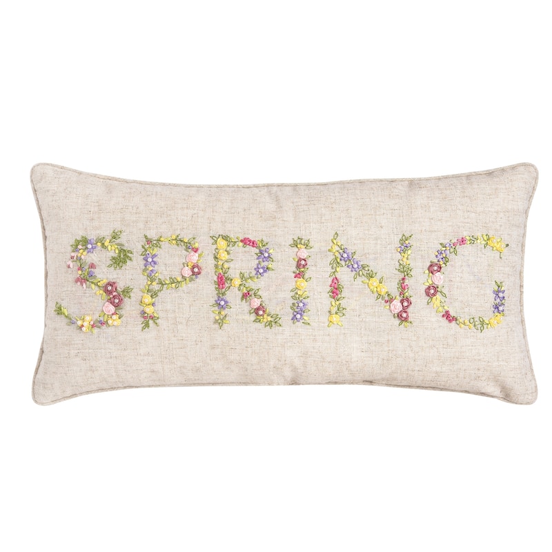 Hand Crafted Ribbon Art Decorative Accent Throw Pillow - 12 x 24 - Spring Saying