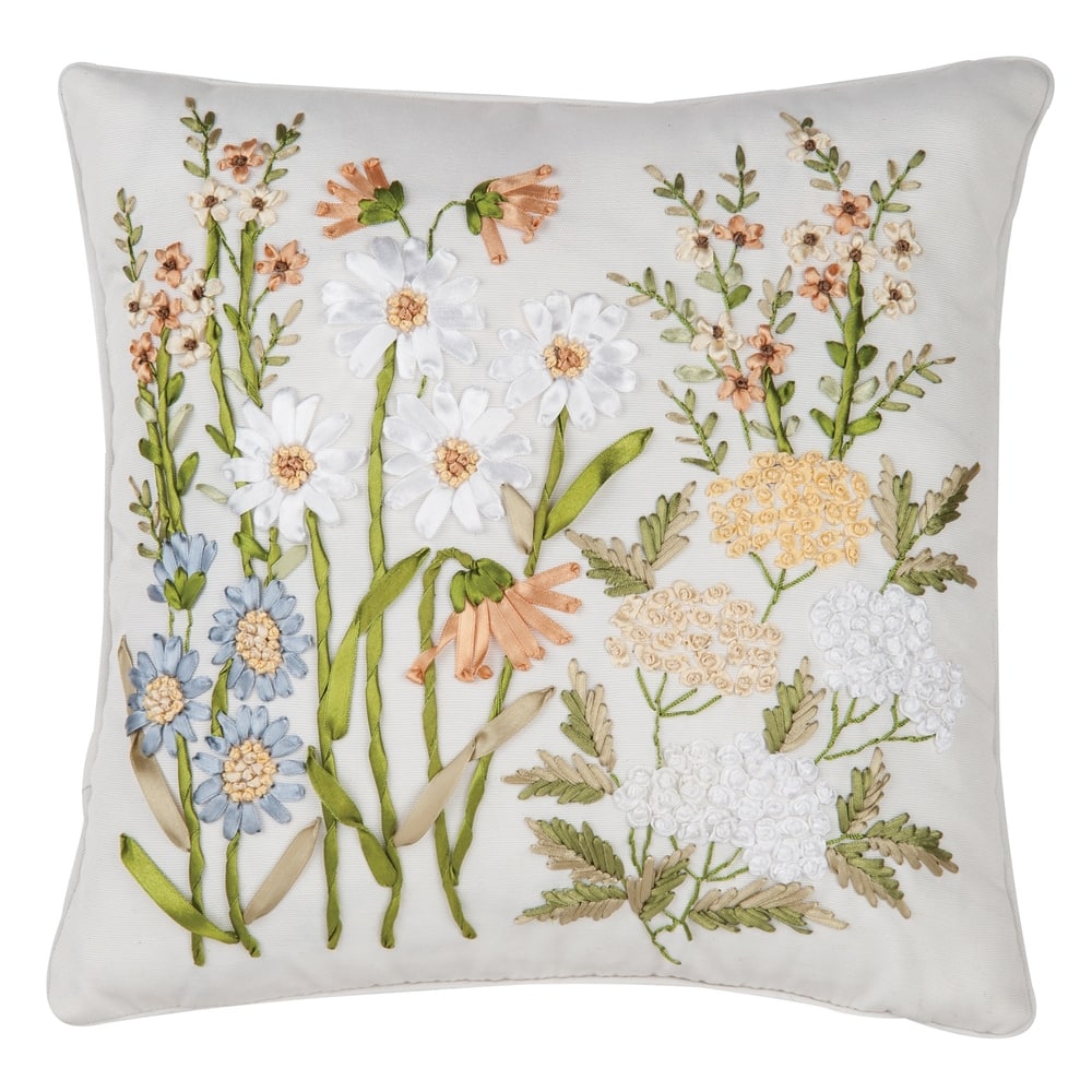 Hand Crafted Ribbon Art Decorative Accent Throw Pillow