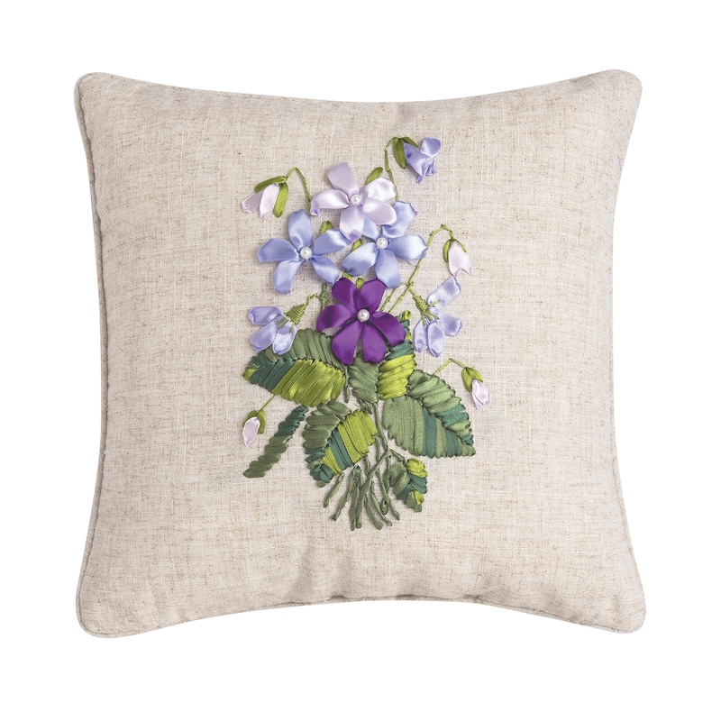 Hand Crafted Ribbon Art Decorative Accent Throw Pillow
