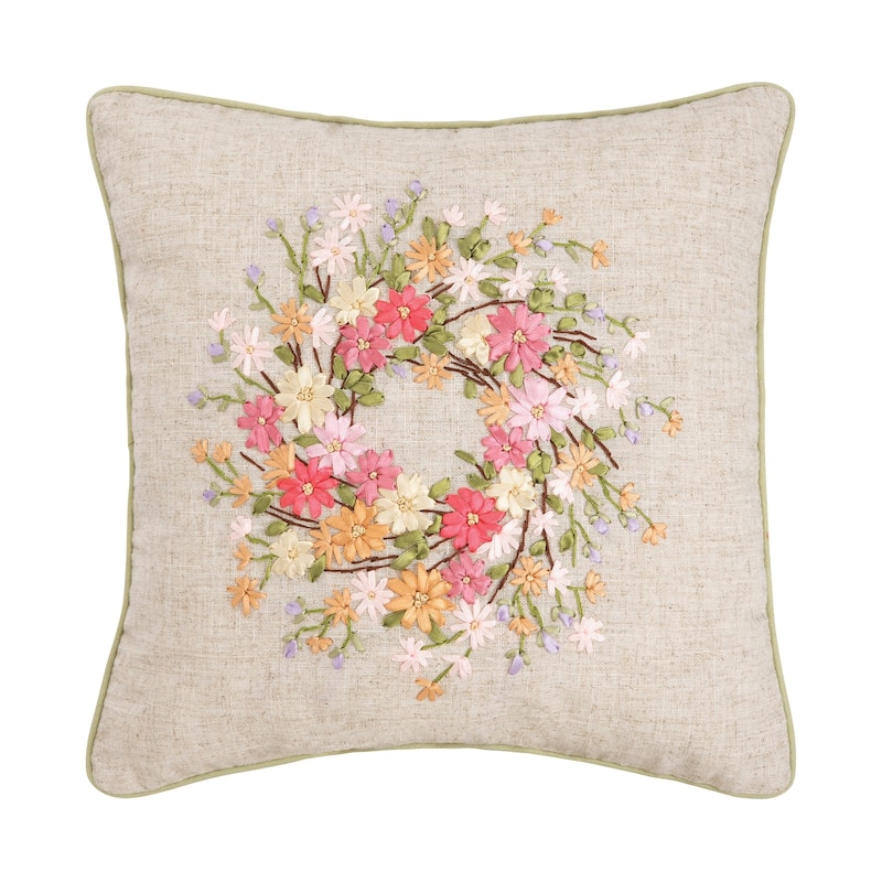 Hand Crafted Ribbon Art Decorative Accent Throw Pillow