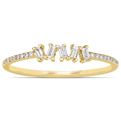 Miadora 14k Yellow Gold 1/7ct TDW Parallel-Baguette and Round-Cut Diamond Anniversary Band