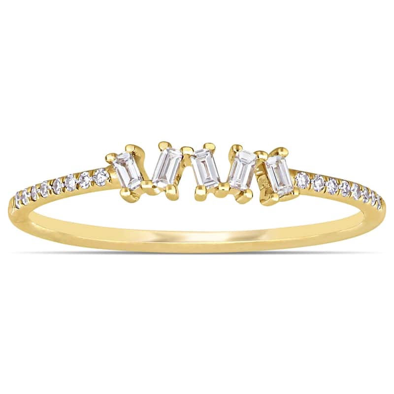 Miadora 14k Yellow Gold 1/7ct TDW Parallel-Baguette and Round-Cut Diamond Anniversary Band