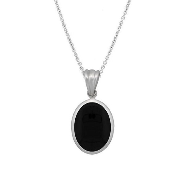 Glitzy Rocks Sterling Silver Oval Onyx Pendant Necklace