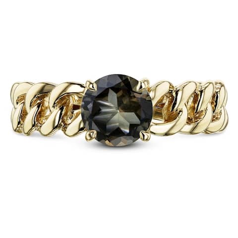 Annello by Kobelli 14k Yellow Gold Round Smoky Quartz Solitaire Chain Link Ring