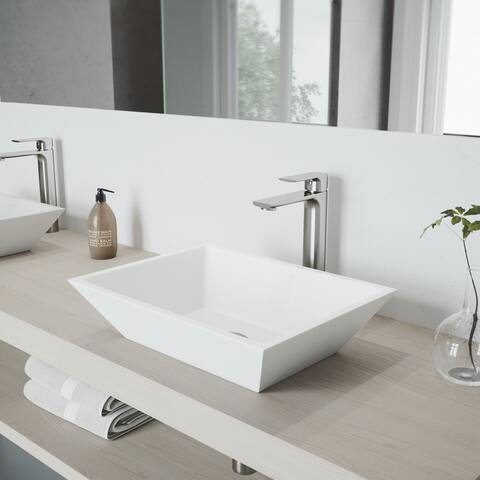 VIGO Vinca Matte Stone Vessel Bathroom Sink Set with Norfolk Faucet