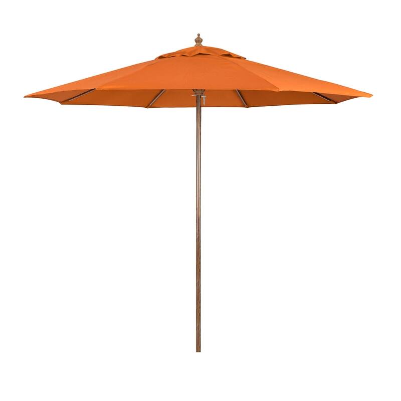 North Bend 9' Rd Faux Wood Steel Patio Umbrella, Push Open Pin Stop by Havenside Home