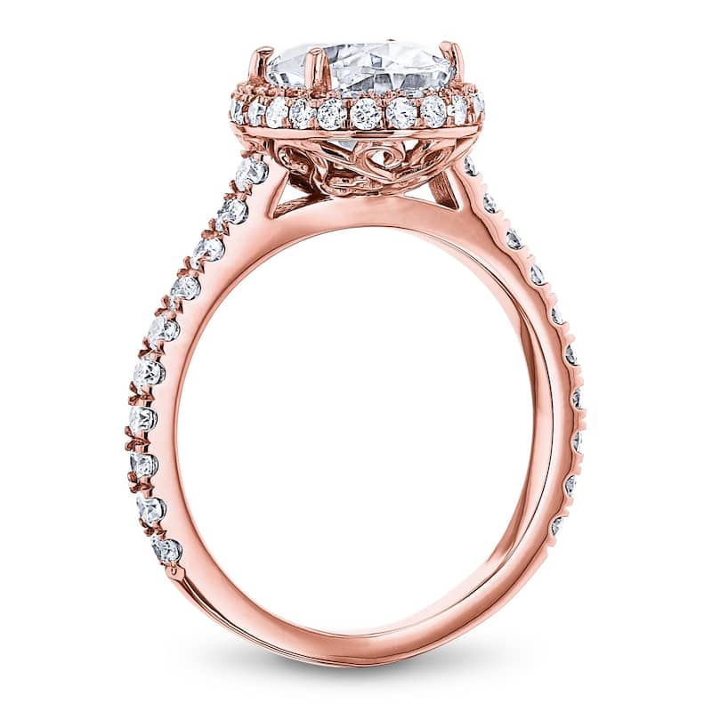 Annello by Kobelli 14k Gold 2ct Oval Moissanite and 4/5ct TDW Diamond Halo Filigree Ring