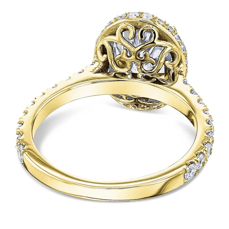 Annello by Kobelli 14k Gold 2ct Oval Moissanite and 4/5ct TDW Diamond Halo Filigree Ring