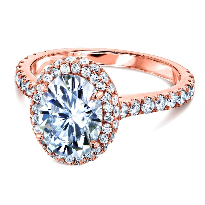 Annello by Kobelli 14k Gold 2ct Oval Moissanite and 4/5ct TDW Diamond Halo Filigree Ring