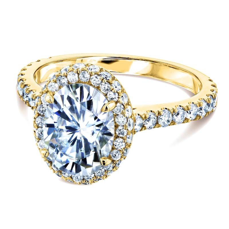 Annello by Kobelli 14k Gold 2ct Oval Moissanite and 4/5ct TDW Diamond Halo Filigree Ring