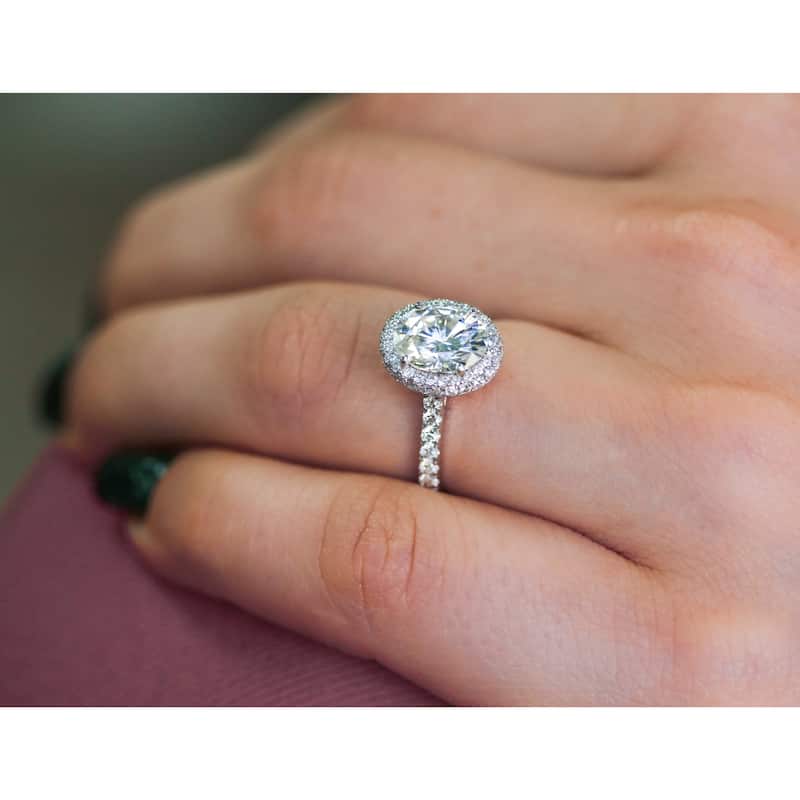 Annello by Kobelli 14k Gold 2ct Oval Moissanite and 4/5ct TDW Diamond Halo Filigree Ring