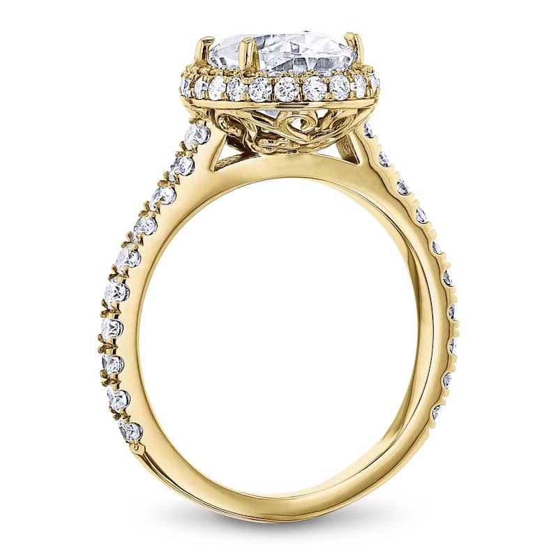 Annello by Kobelli 14k Gold 2ct Oval Moissanite and 4/5ct TDW Diamond Halo Filigree Ring