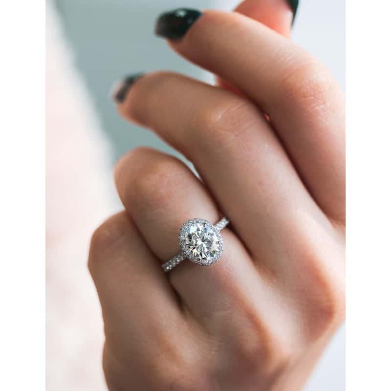 Annello by Kobelli 14k Gold 2ct Oval Moissanite and 4/5ct TDW Diamond Halo Filigree Ring