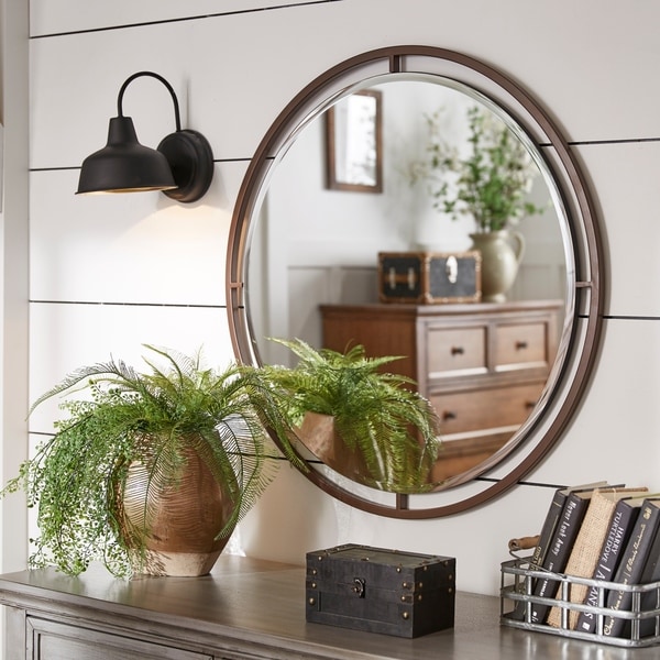 Carbon Loft Bronze Finish Floating Round Wall Mirror