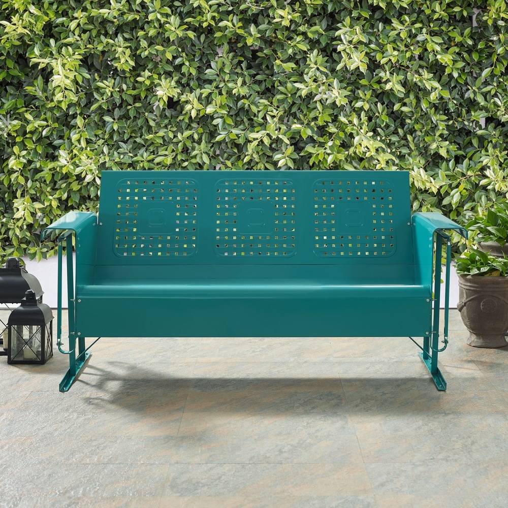 Crosley Bates Retro Outdoor Sofa Glider In Turquoise - 65.75 "W x 28 "D x 32.5 "H