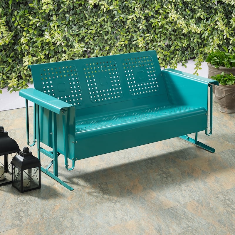 Crosley Bates Retro Outdoor Sofa Glider In Turquoise - 65.75 "W x 28 "D x 32.5 "H