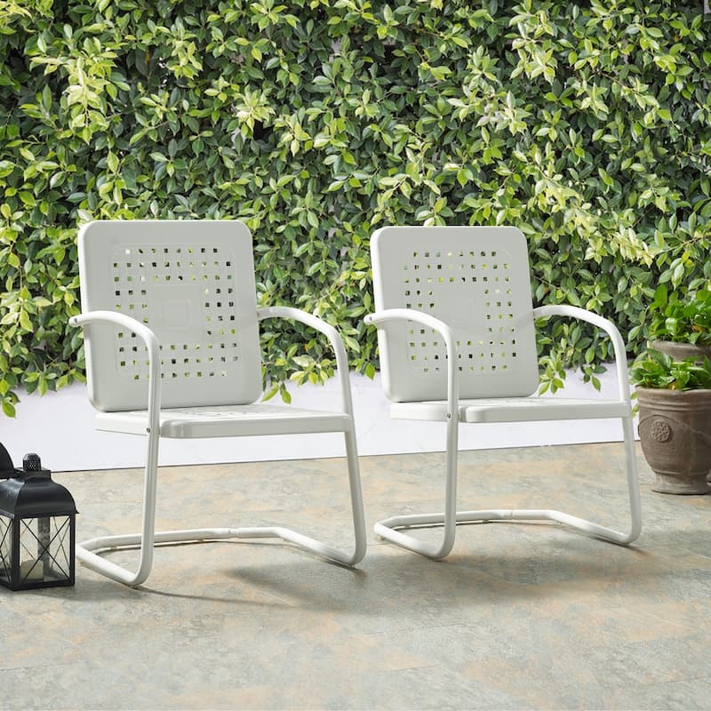 Crosley Bates Vintage White Metal Patio Chair (Set of 2)