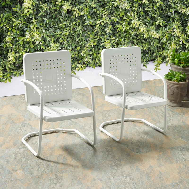 Crosley Bates Vintage White Metal Patio Chair (Set of 2)