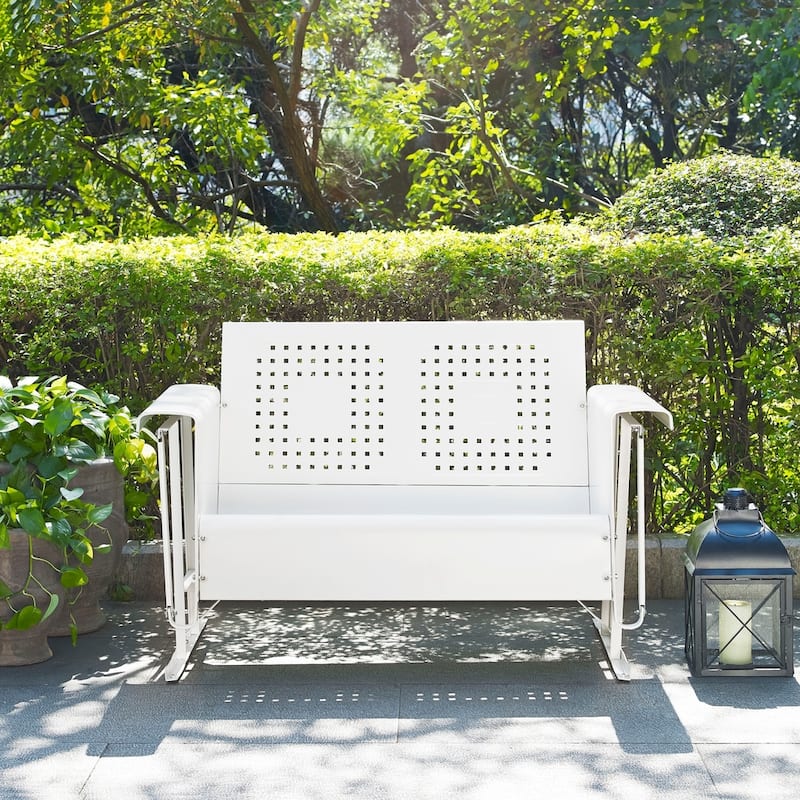 Crosley Bates Retro White Steel Outdoor Loveseat Glider - 9' x 12'