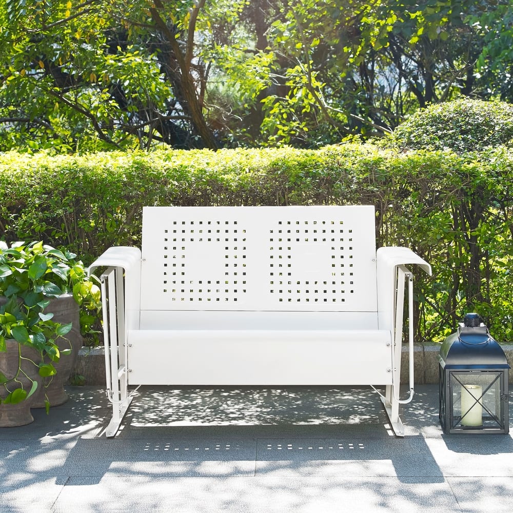 Crosley Bates Retro White Steel Outdoor Loveseat Glider - 9' x 12'