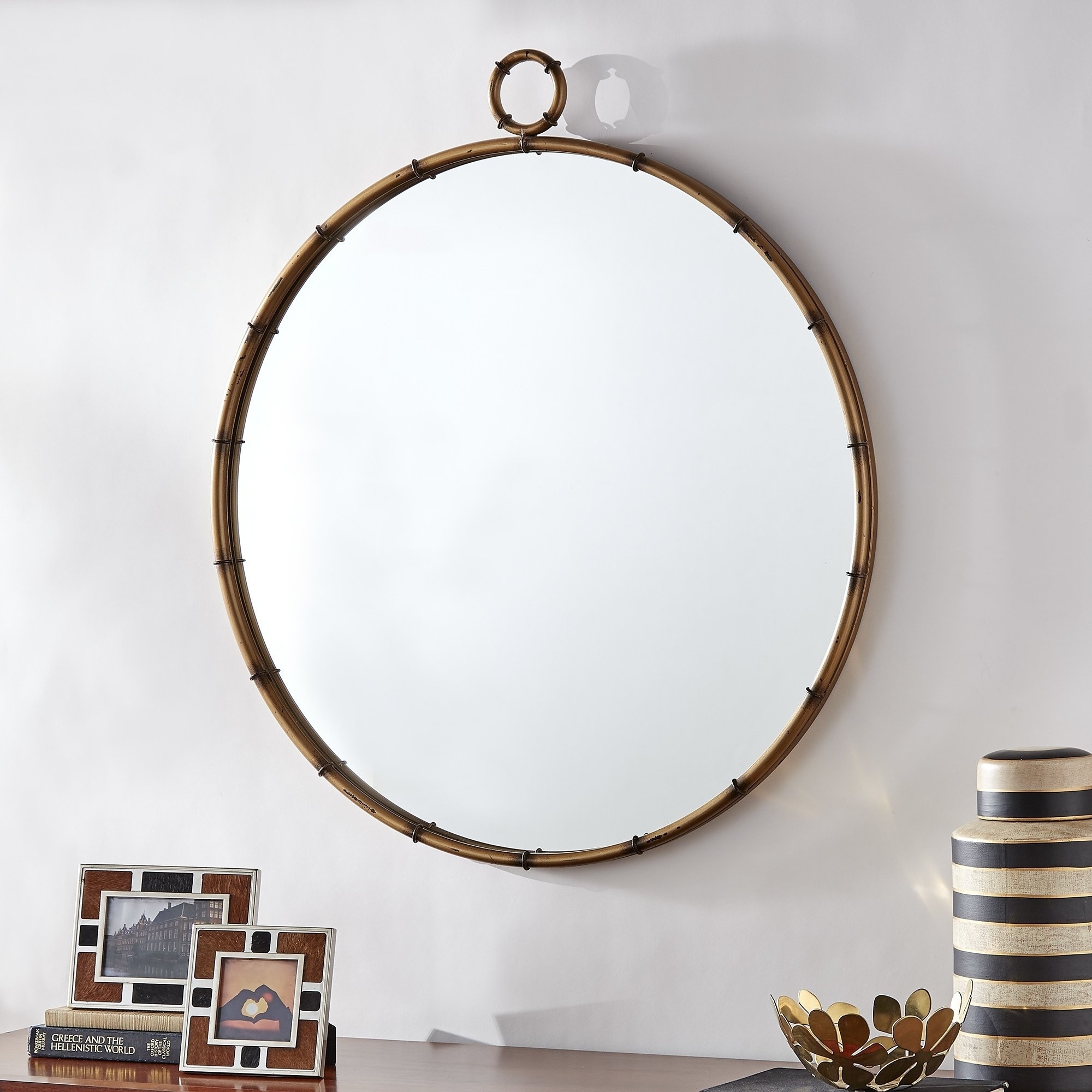 Marza Antique Brass Finish Round Wall Mirror by iNSPIRE Q Modern On Sale  Bed Bath  Beyond 26565546