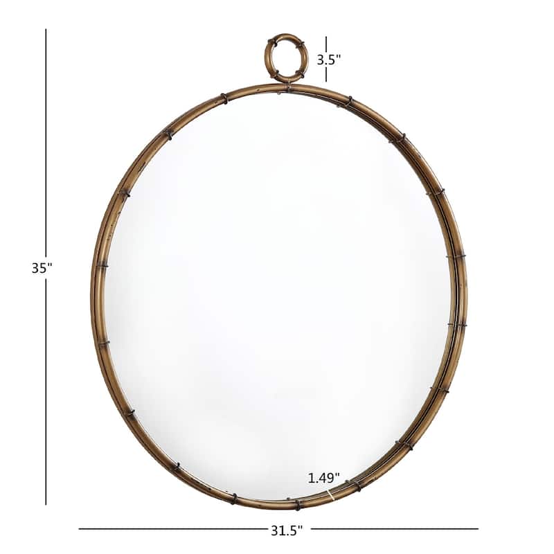 Marza Antique Brass Finish Round Wall Mirror by iNSPIRE Q Modern