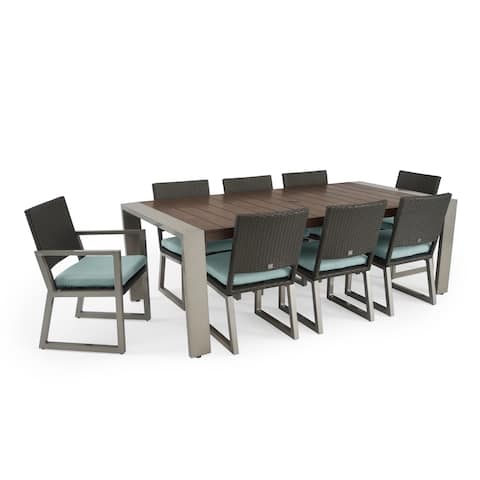 Milo 9pc Espresso Dining Set in Spa Blue by RST Brands