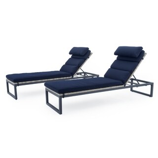 Milo 2 Piece Sunbrella Outdoor Patio Gray Chaise Lounges - Navy Blue ...