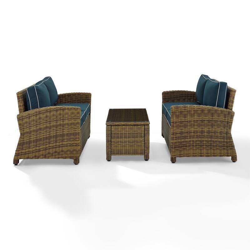 Crosley Bradenton 3-piece Outdoor Wicker Seating Set with Navy Cushions - 94.5 "W x 94.5 "D x 32.5 "H