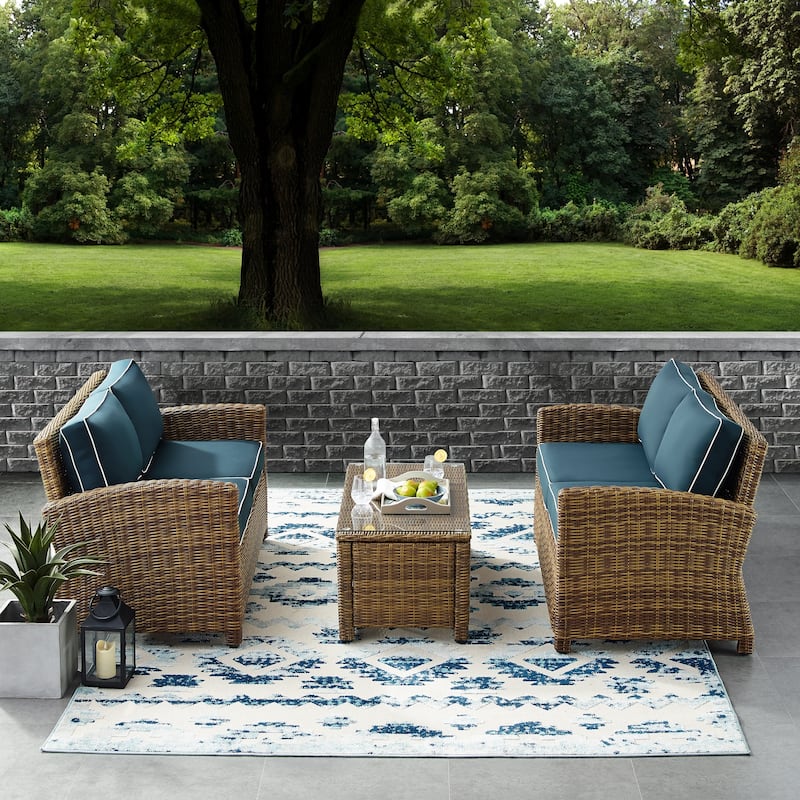 Crosley Bradenton 3piece Outdoor Wicker Seating Set with Navy Cushions