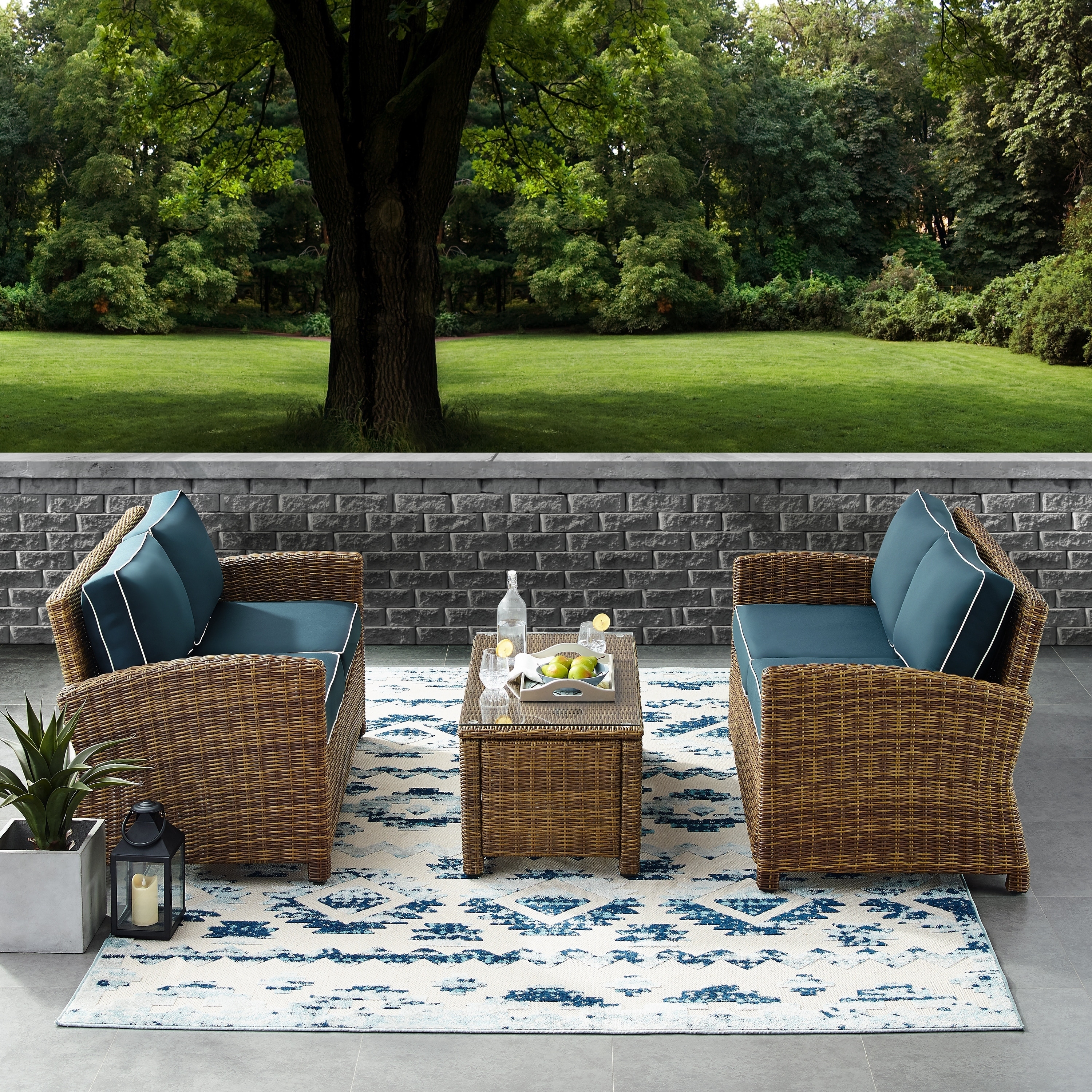 Outdoor wicker furniture with navy cushions new arrivals