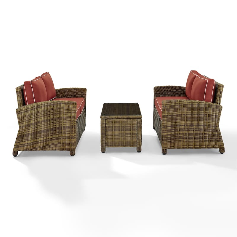 Crosley Bradenton 3-piece Outdoor Wicker Seating Set with Sangria Cushions - 94.5 "W x 94.5 "D x 32.5 "H