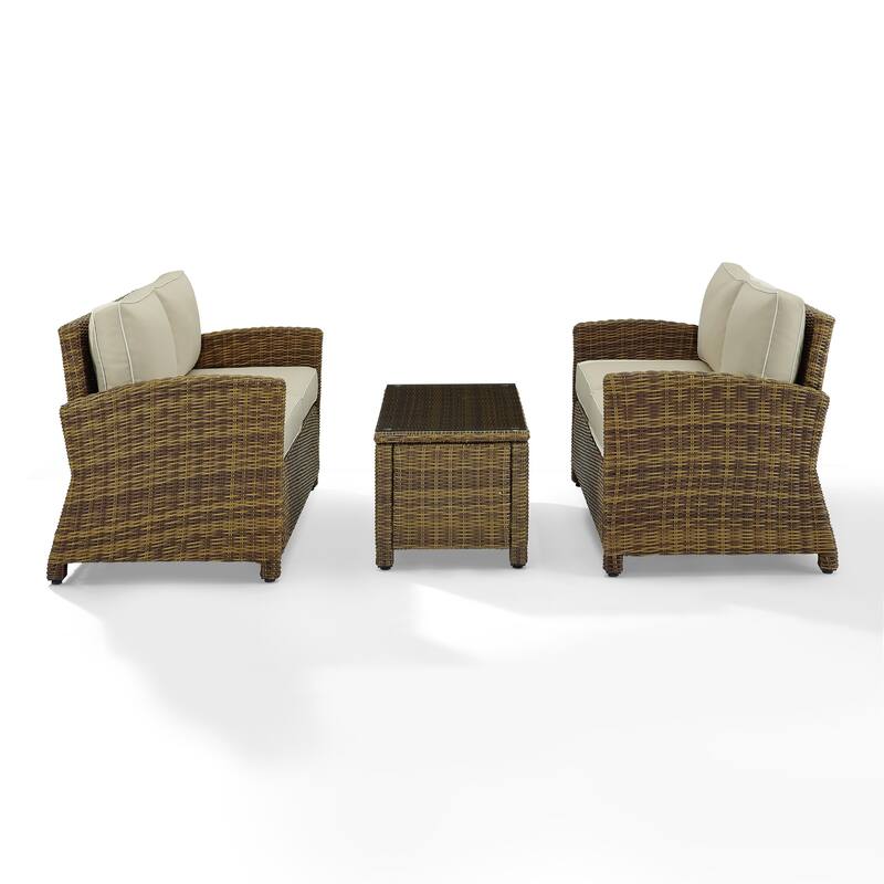 Crosley Bradenton 3-piece Outdoor Wicker Seating Set with Sand Cushions - 94.5 "W x 94.5 "D x 32.5 "H