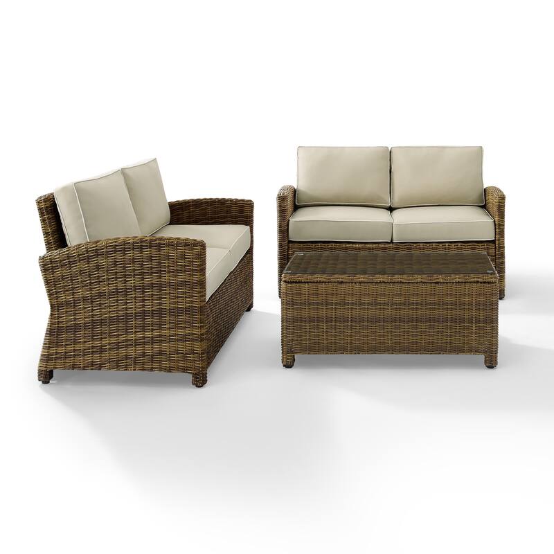 Crosley Bradenton 3-piece Outdoor Wicker Seating Set with Sand Cushions - 94.5 "W x 94.5 "D x 32.5 "H