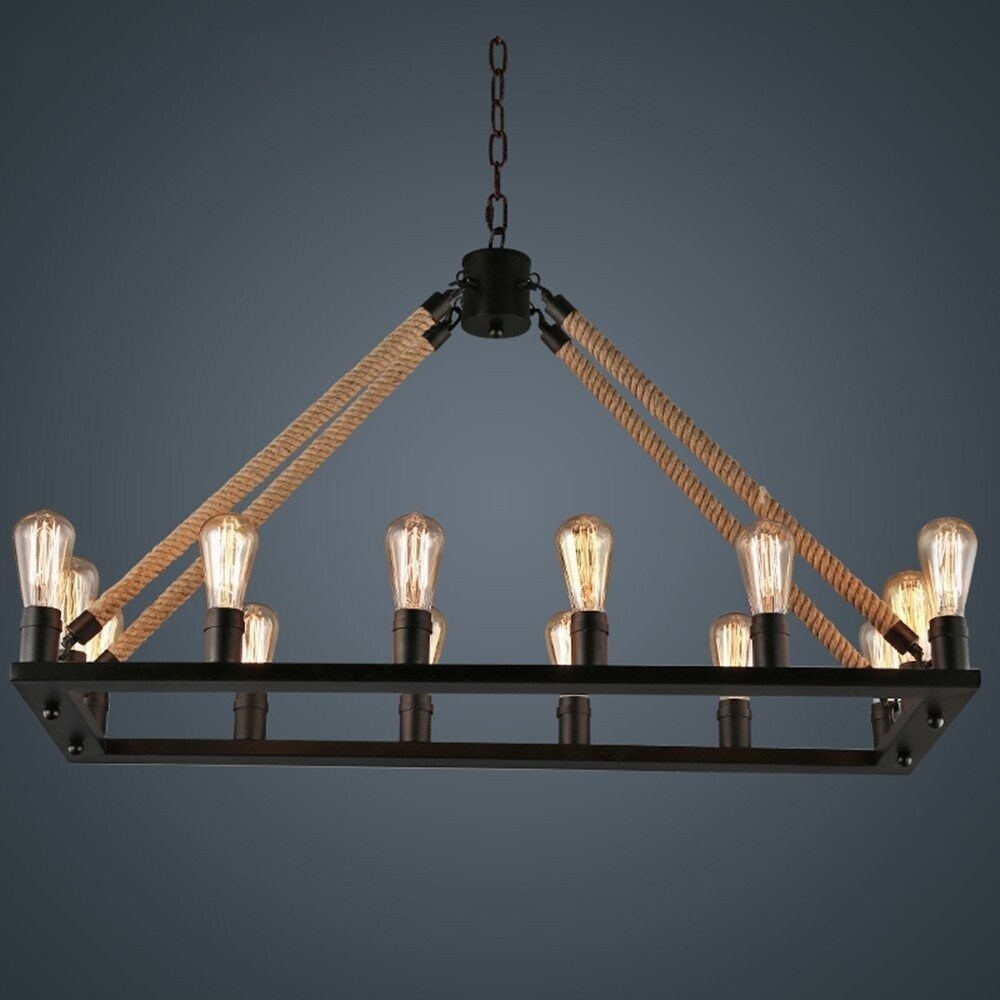 Rustic 16 Light, Rope/Metal Chandelier - Chandeliers For Bedrooms by Overstock.com