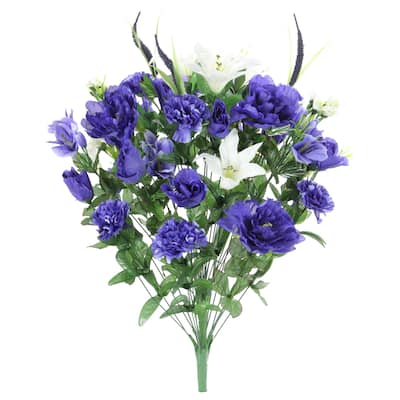 40 Stems Artificial Full Blooming Lily, Rose Bud, Carnation and Mum with Greenery Mixed Flower Bush, Blue